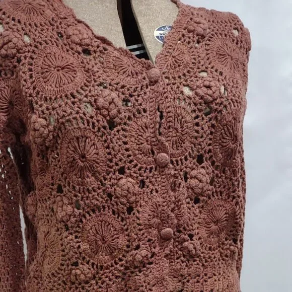 CROQUET CLUB VINTAGE Y2K RAMIE/COTTON CROCHET SWEATER CROPPED BOHO  SIZE 18/20 - Picture 3 of 13